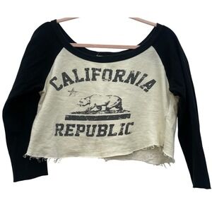 California Republic Cropped Raglan Graphic Tee Raw Hem Small